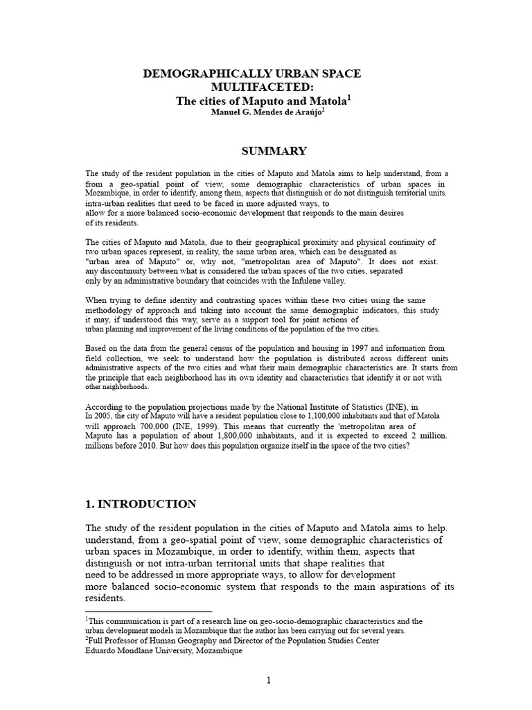 Demographic Study of Maputo and Matola | PDF | City | Urban Area