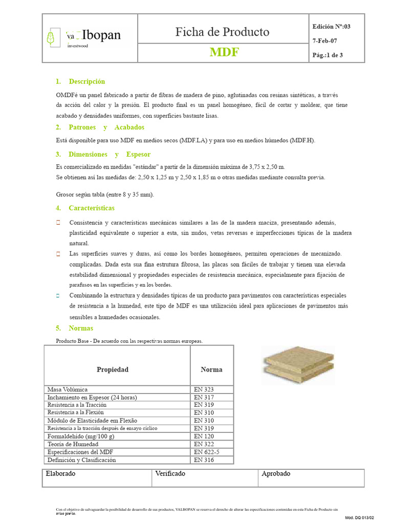 Ficha Técnica del Panel MDF | PDF | Madera | Materiales de construcción