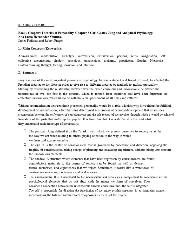 Reading Report Carl Jung | PDF | Analytical Psychology | Shadow ...
