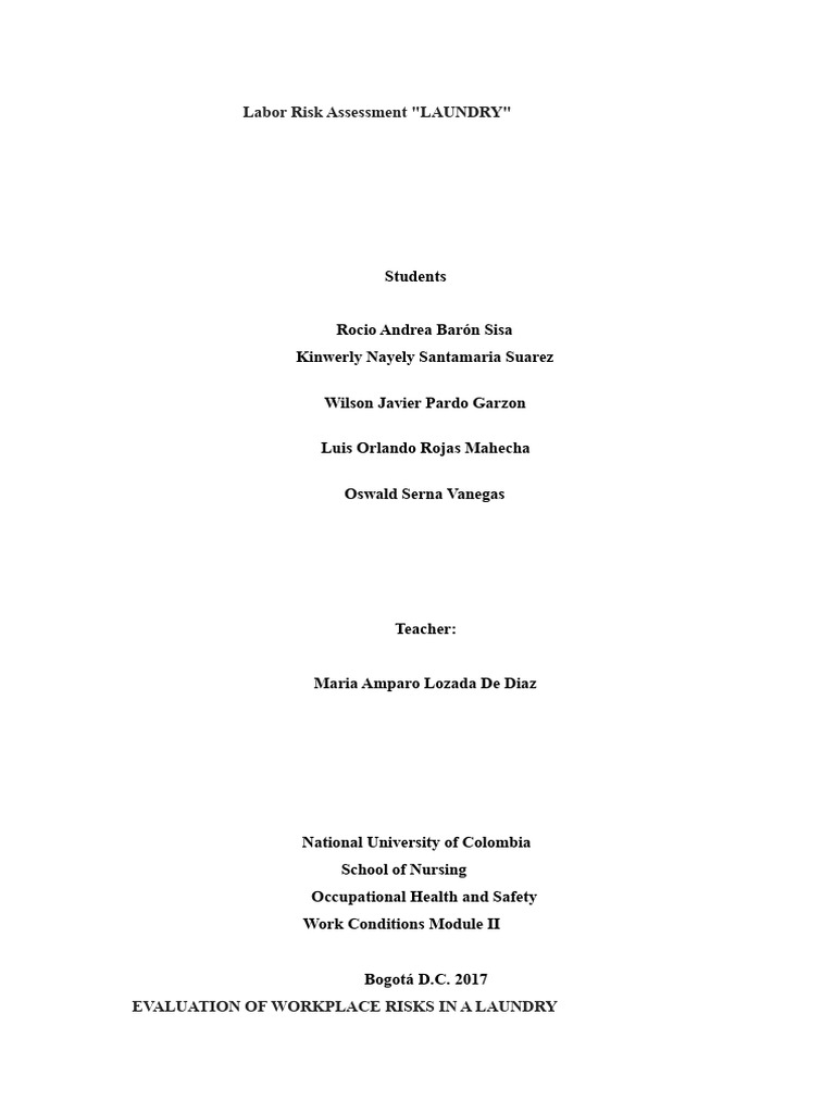 Laundry Workplace Risk Assessment Guide | PDF | Risk | Occupational ...