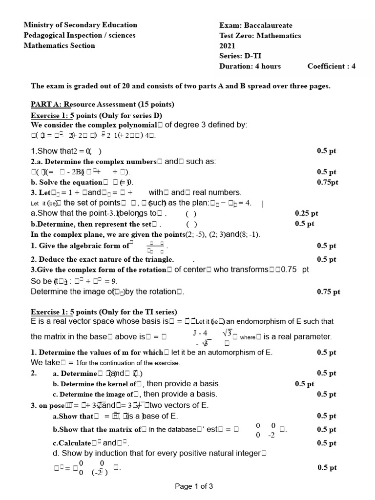 Baccalaureate Math Exam 2021 D-TI | PDF | Matrix (Mathematics) | Equations