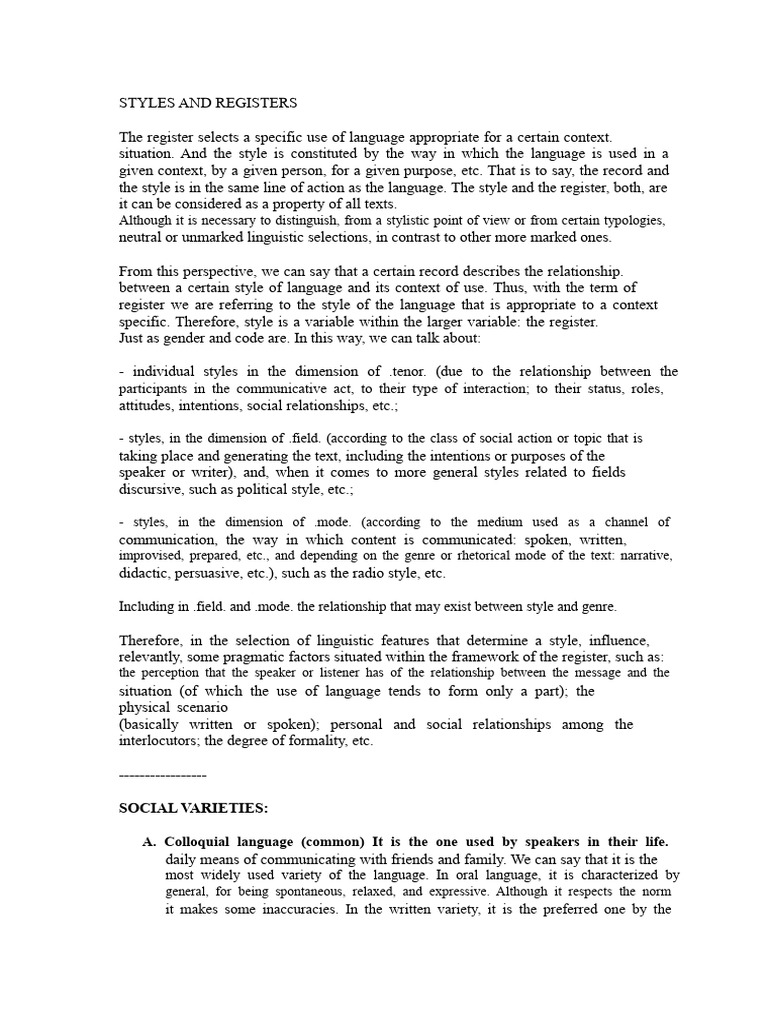 Language Styles and Registers Explained | PDF | Linguistics | Communication