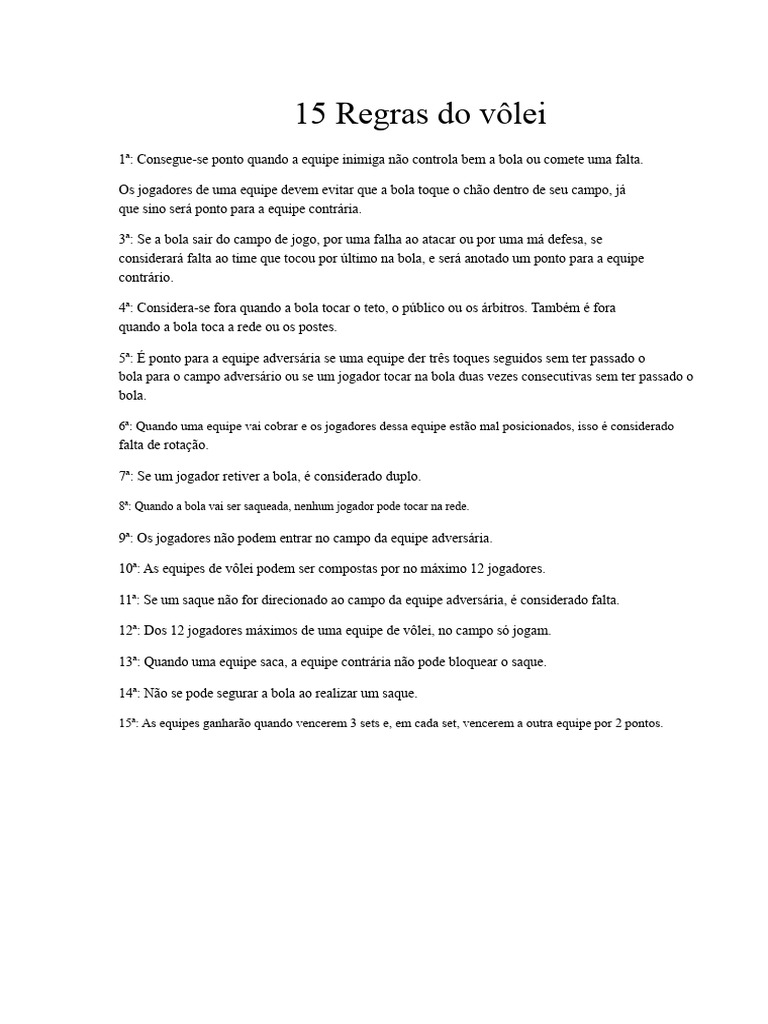 Regras Básicas do Vôlei em 15 Pontos | PDF