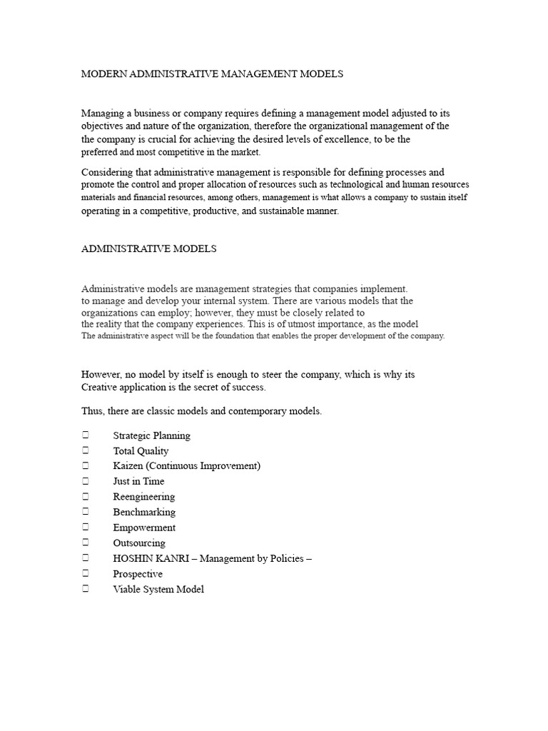 Modern Administrative Management Models | PDF | Empowerment | Strategic ...
