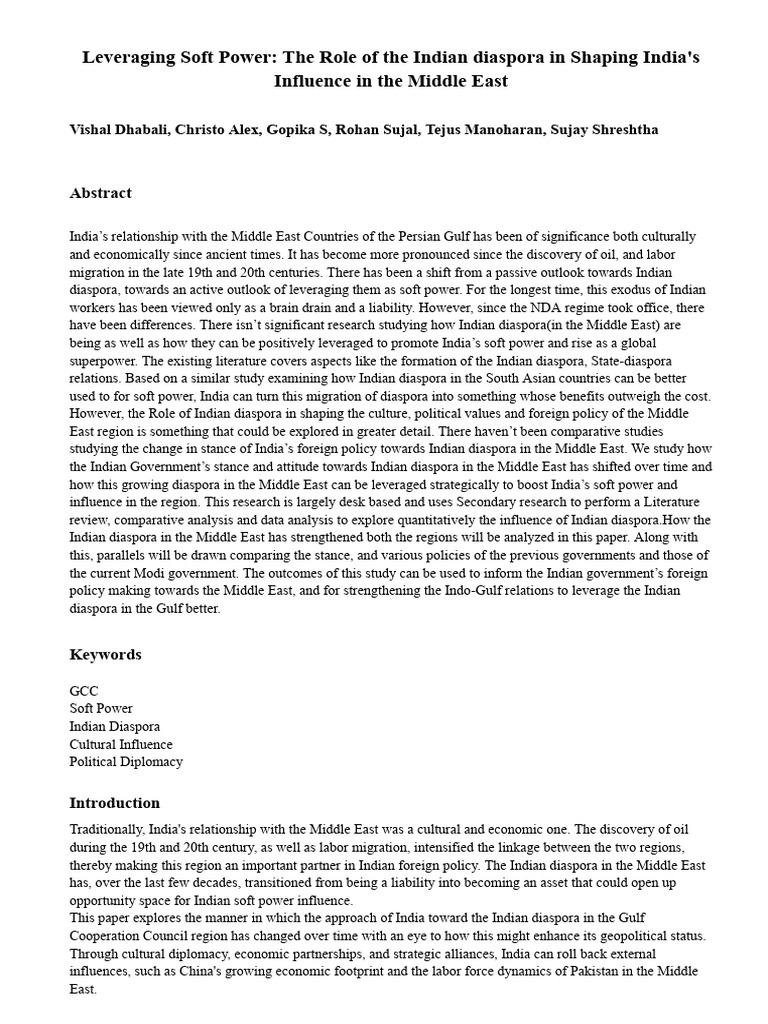 Leveraging Soft Power Indian Diaspora Influence Middle East | PDF ...