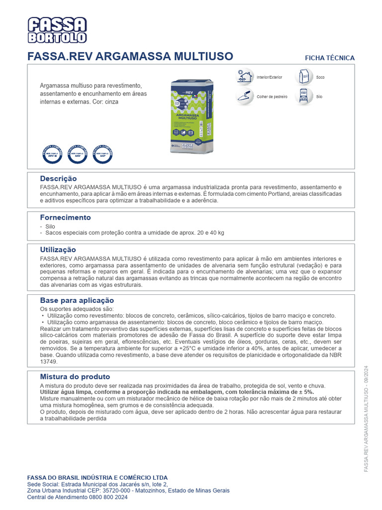Argamassa Multiuso FASSA.REV: Aplicações e Uso | PDF | Argamassa ...