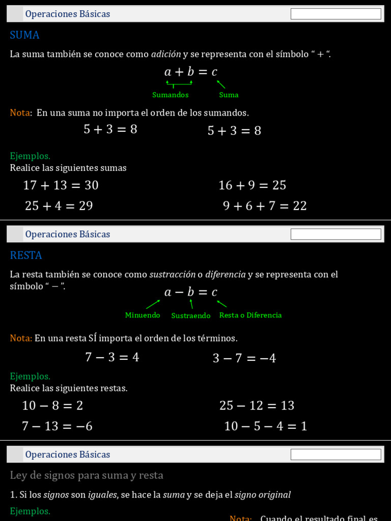 Operaciones Básicas: Suma, Resta, Multiplicación y División | PDF ...