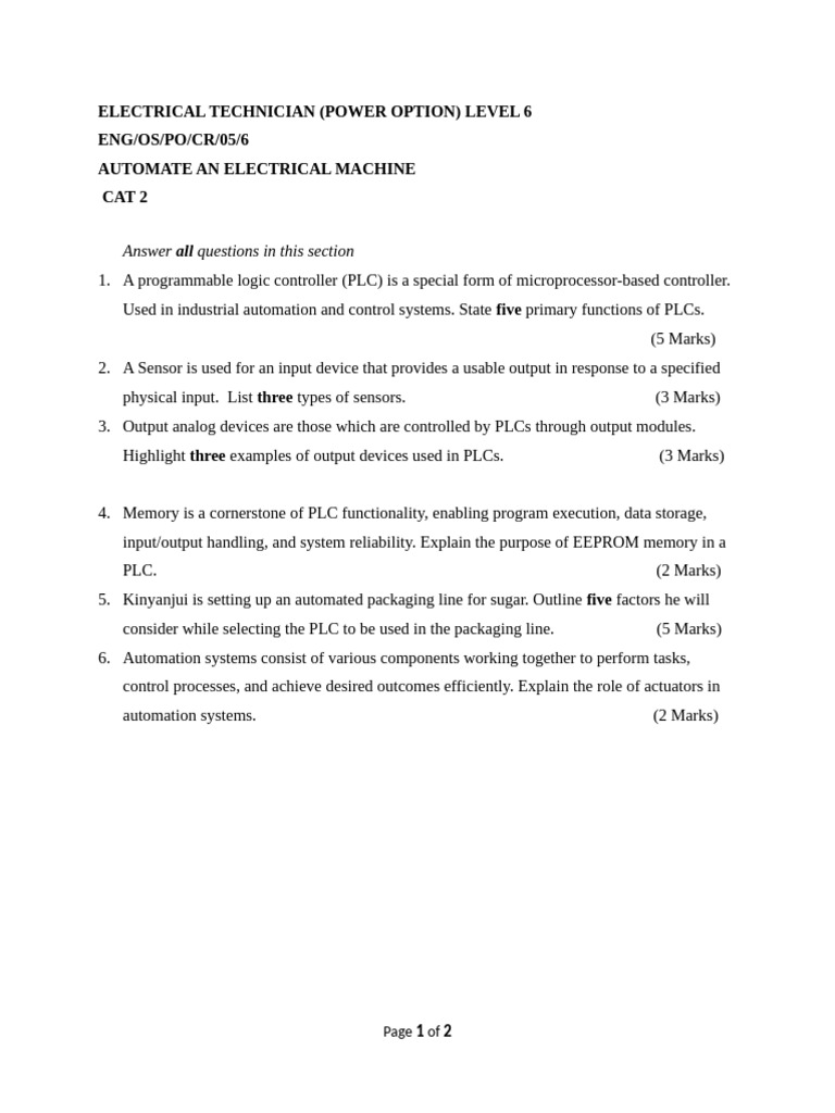 Automate An Electrical Machine l6 Cat 2 | PDF