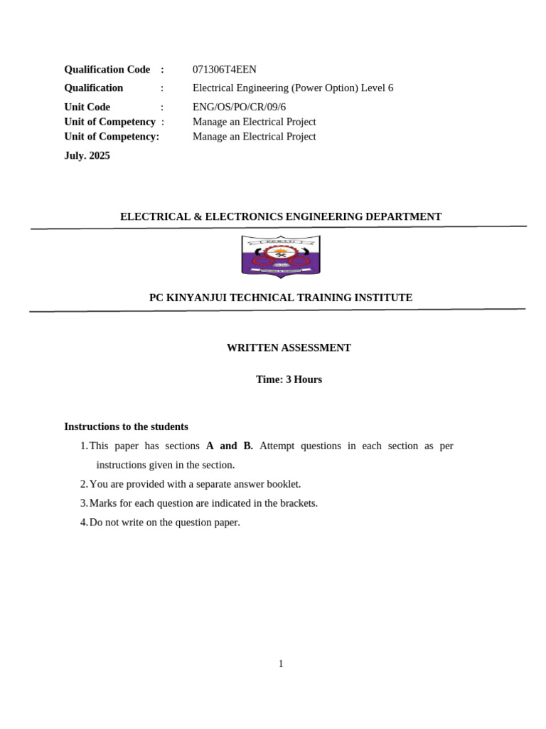 Electrical Project Management Assessment | PDF | Project Management ...