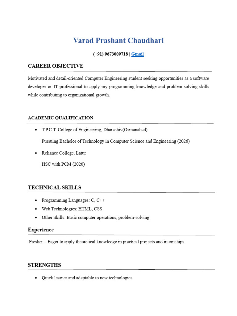 Computer Engineering Student Resume | PDF