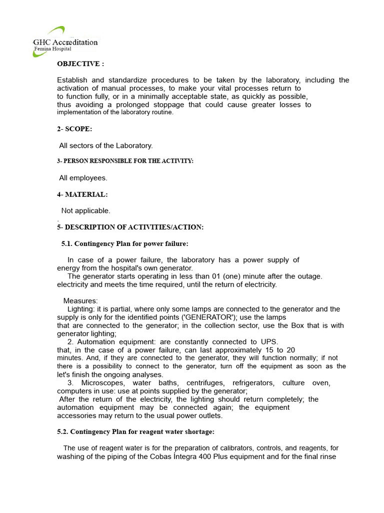Laboratory Contingency Procedures Guide | PDF | Laboratories | Lighting