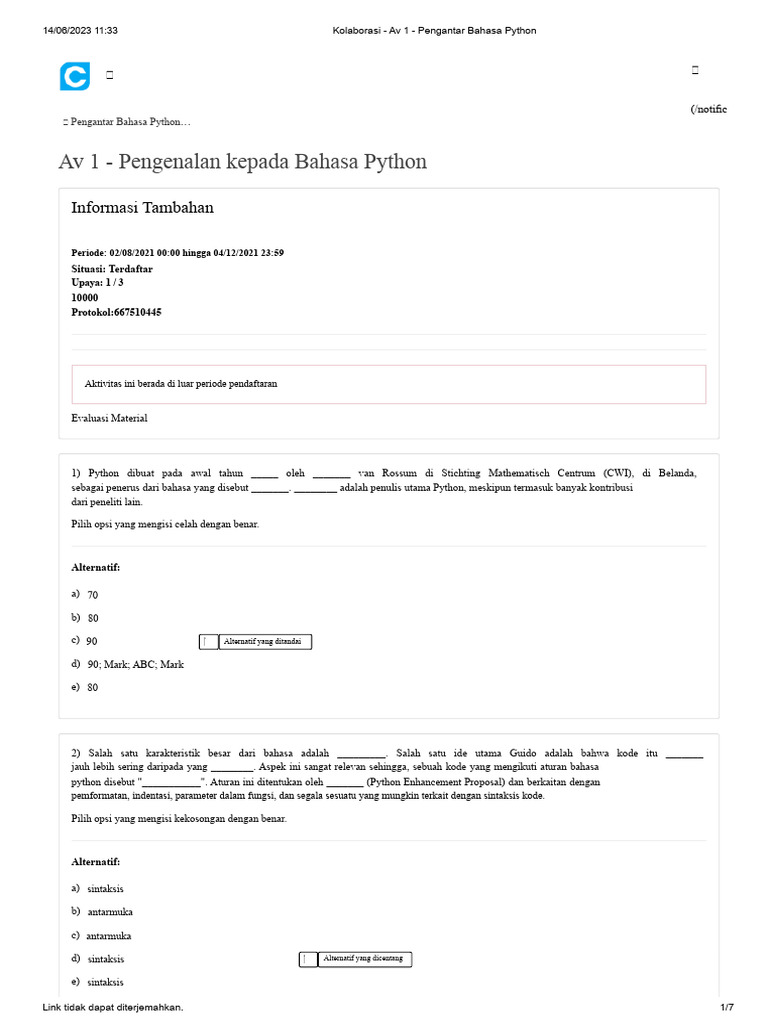 Berkolaborasi - Av 1 - Pengenalan Bahasa Python | PDF