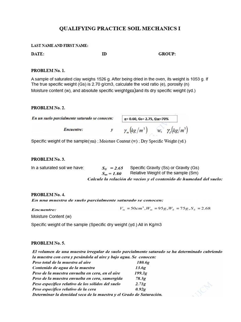 Soil Mechanics Practice Problems | PDF