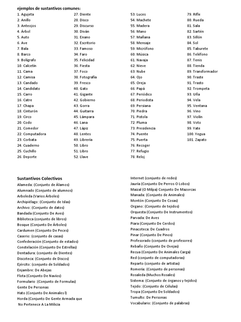 ejemplos de sustantivos