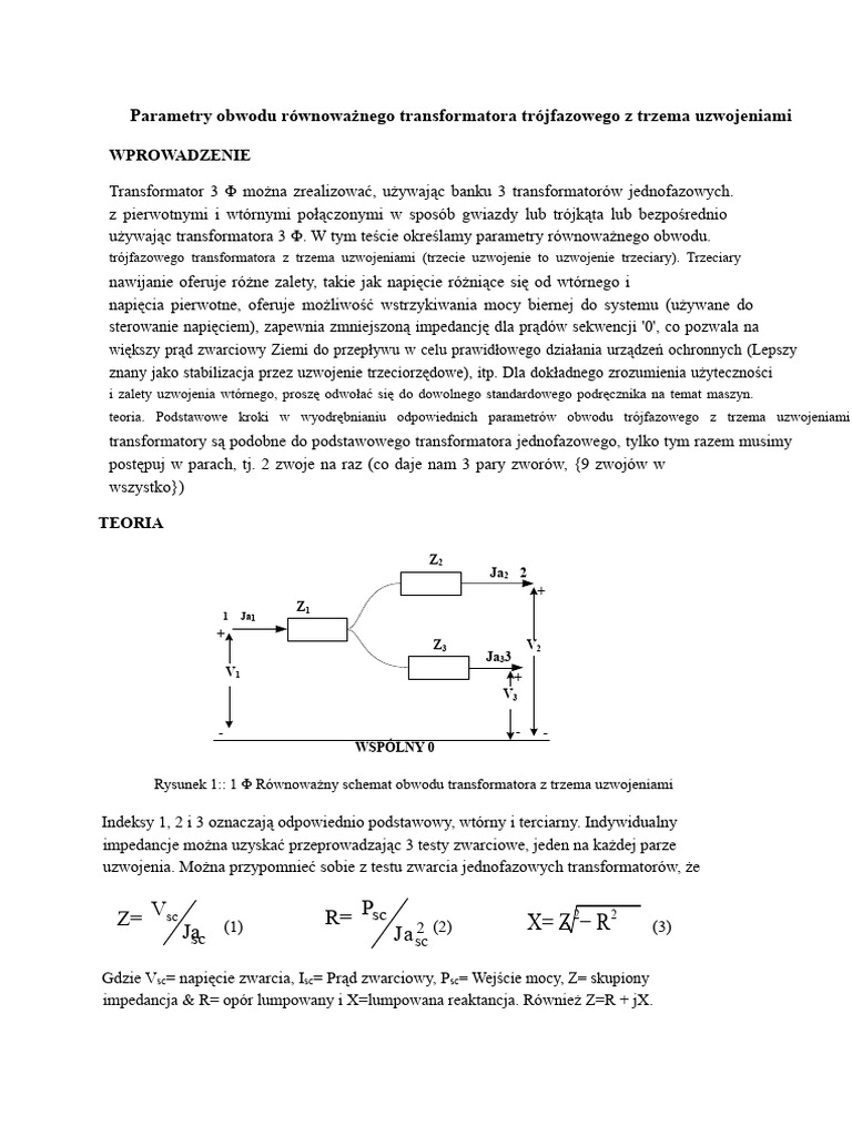 Parametry Obwodu Równoważnego Transformatora 3-Fazowego Z 3 Uzwojeniami ...