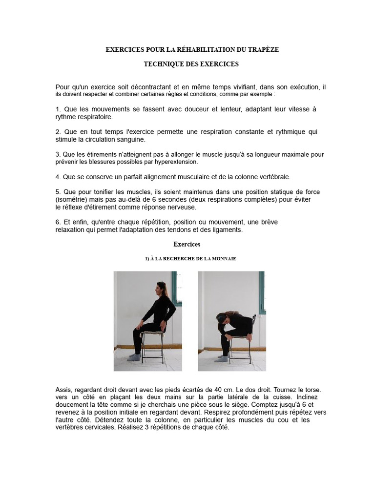Exercices de réhabilitation du trapèze | PDF | Cou | Vertèbre