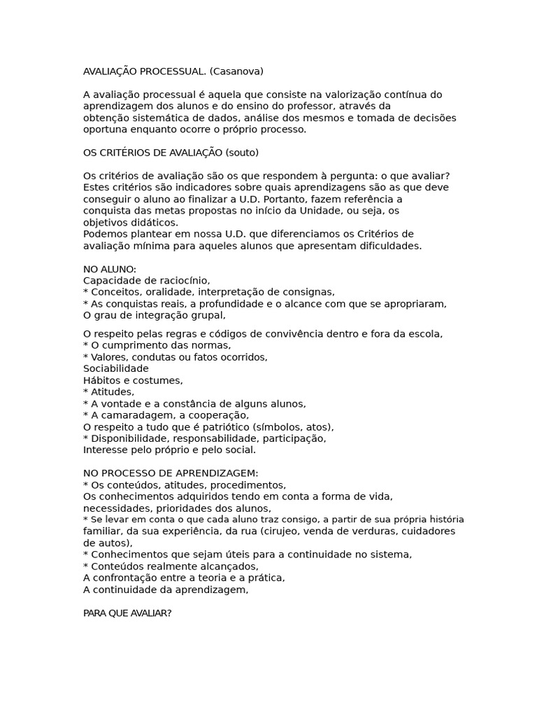 Avaliação Processual | PDF | Aprendizado