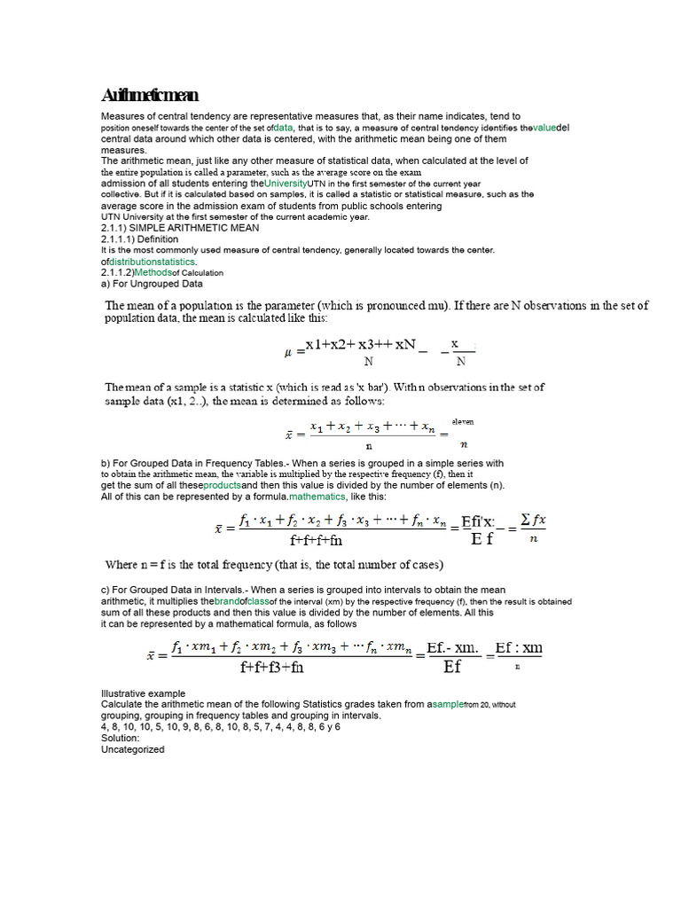 Arithmetic Mean | PDF | Mean | Arithmetic Mean