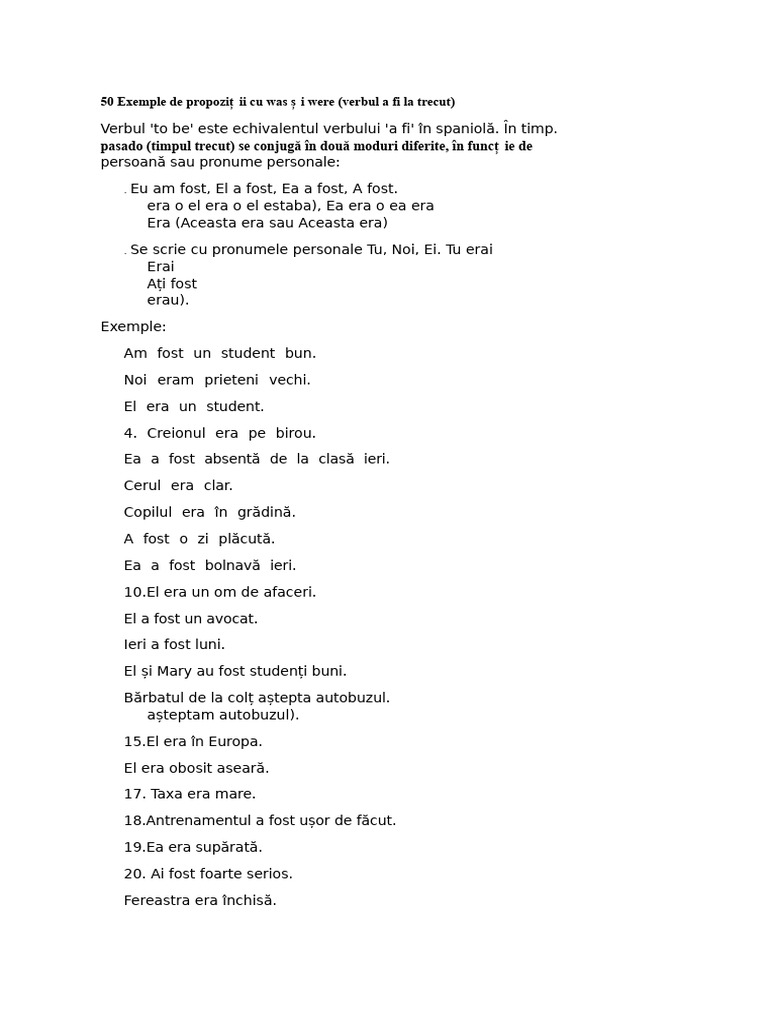 50 Exemple de Propoziții Cu Was Și Were | PDF