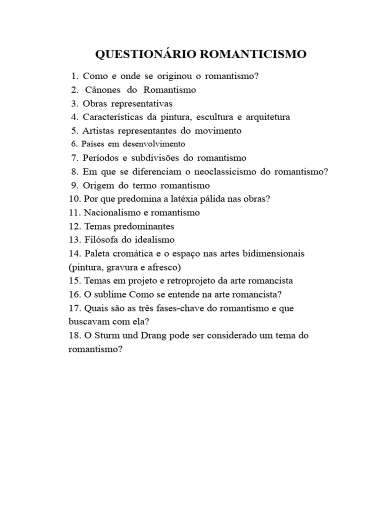 Questões Essenciais sobre o Romantismo | PDF