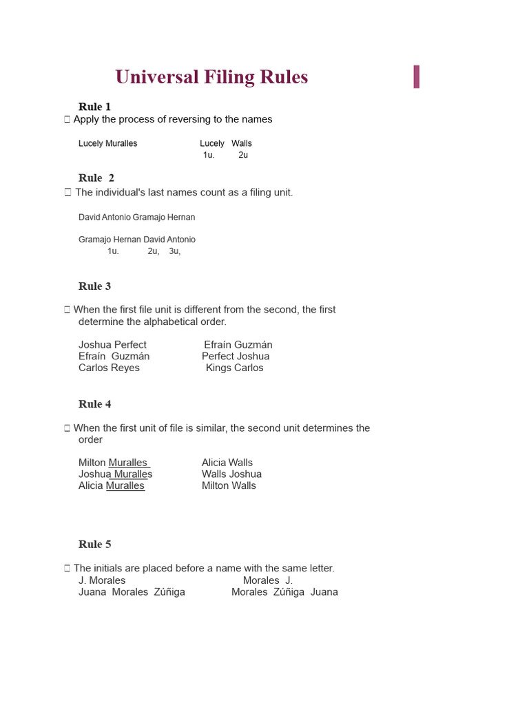 Universal Filing Rules Explained | PDF | Linguistics