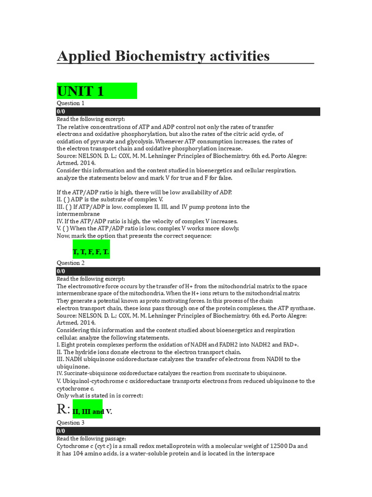 Applied Biochemistry Activities | PDF | Citric Acid Cycle | Chemistry