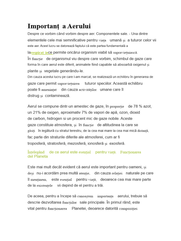 Importanța Aerului | PDF