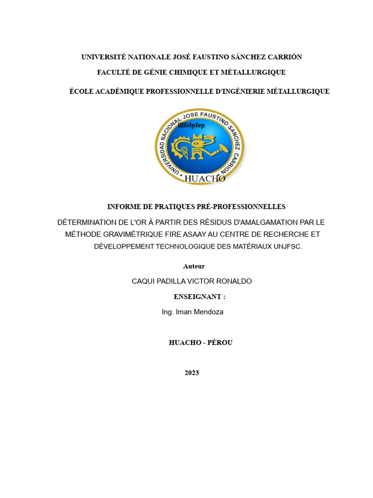 Détermination de l'or par Fire Assay | PDF | Métaux | Argent