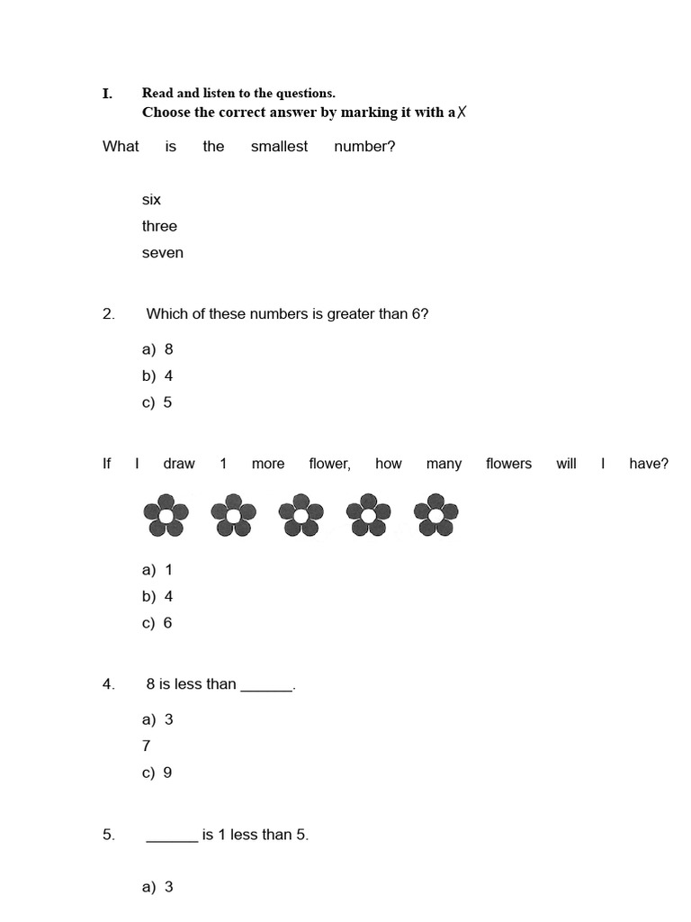 Number Recognition and Comparison Quiz | PDF