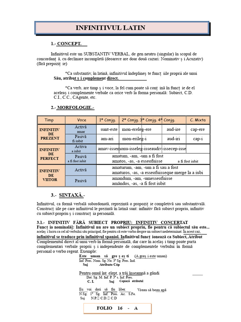 INFINITIVUL LATIN În DOUĂ FOI | PDF