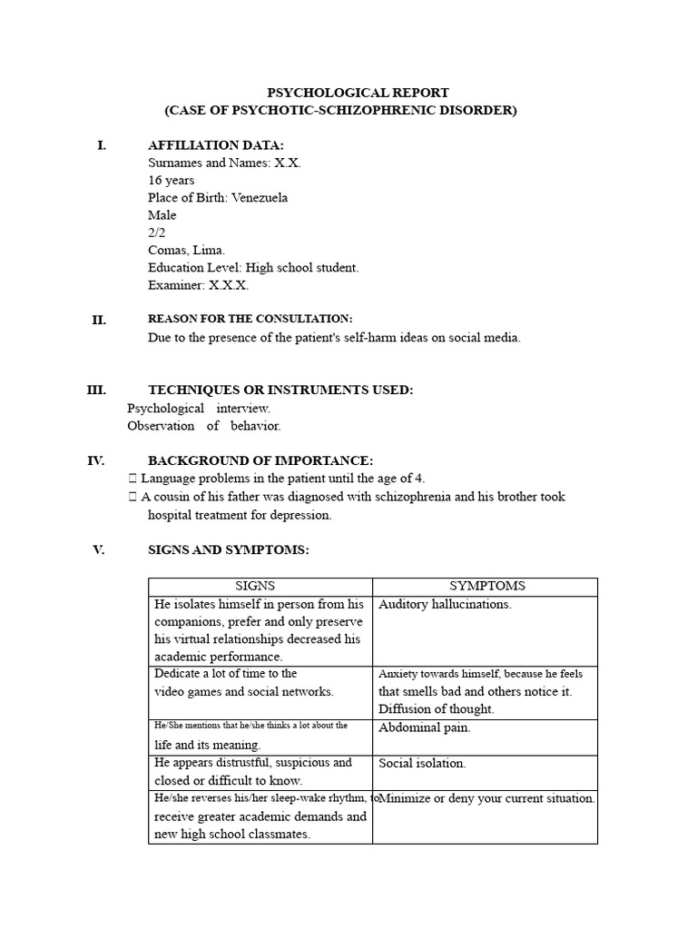 Psychological Report | PDF | Schizophrenia | Delusion