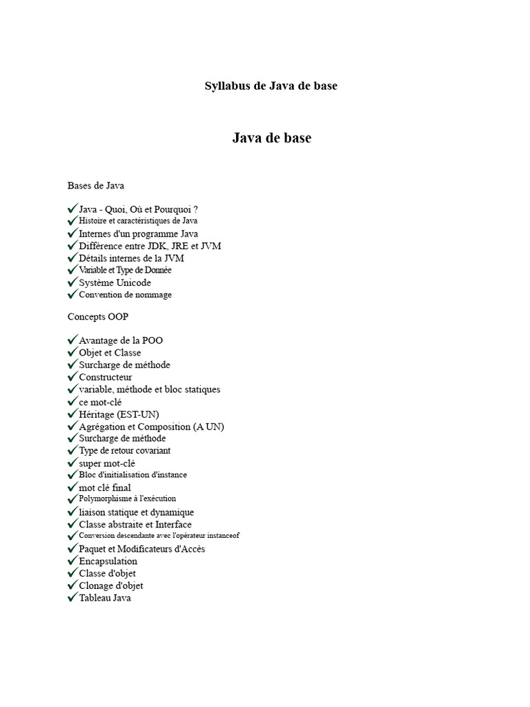 Syllabus de Java de base | PDF | Java (Langage de programmation ...