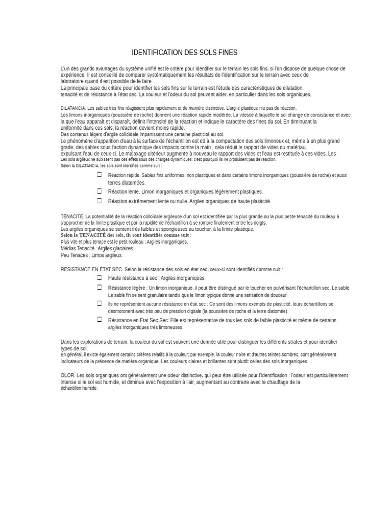 Identification des sols fins sur le terrain | PDF | Limon | Sol (pédologie)