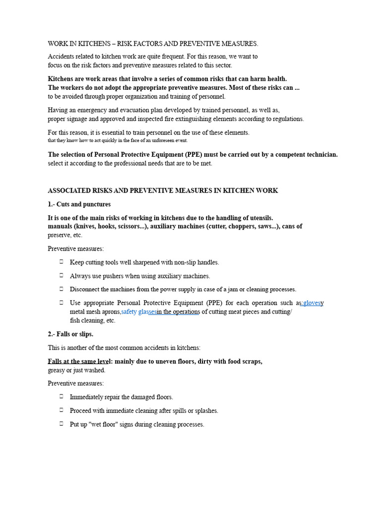 Kitchen Safety | PDF | Occupational Safety And Health | Personal ...