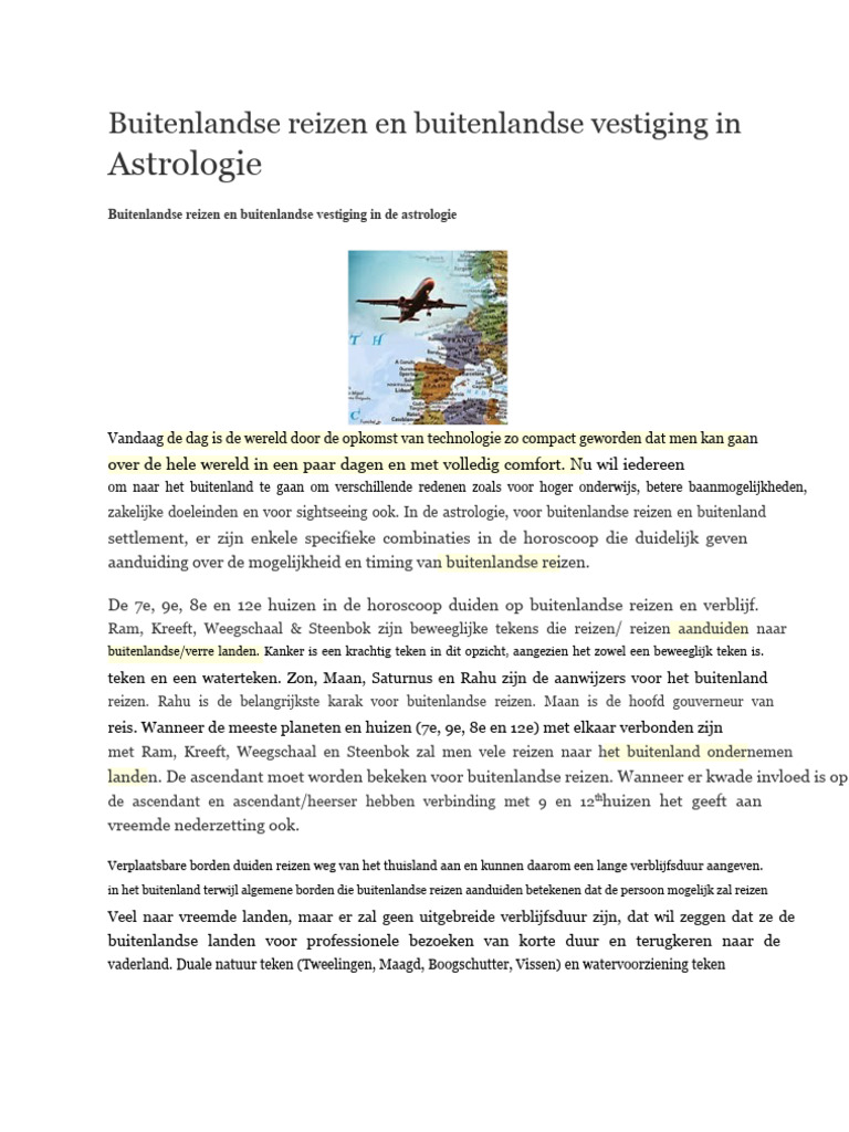 Buitenlandse Reizen en Buitenlandse Vestiging in Astrologie | PDF