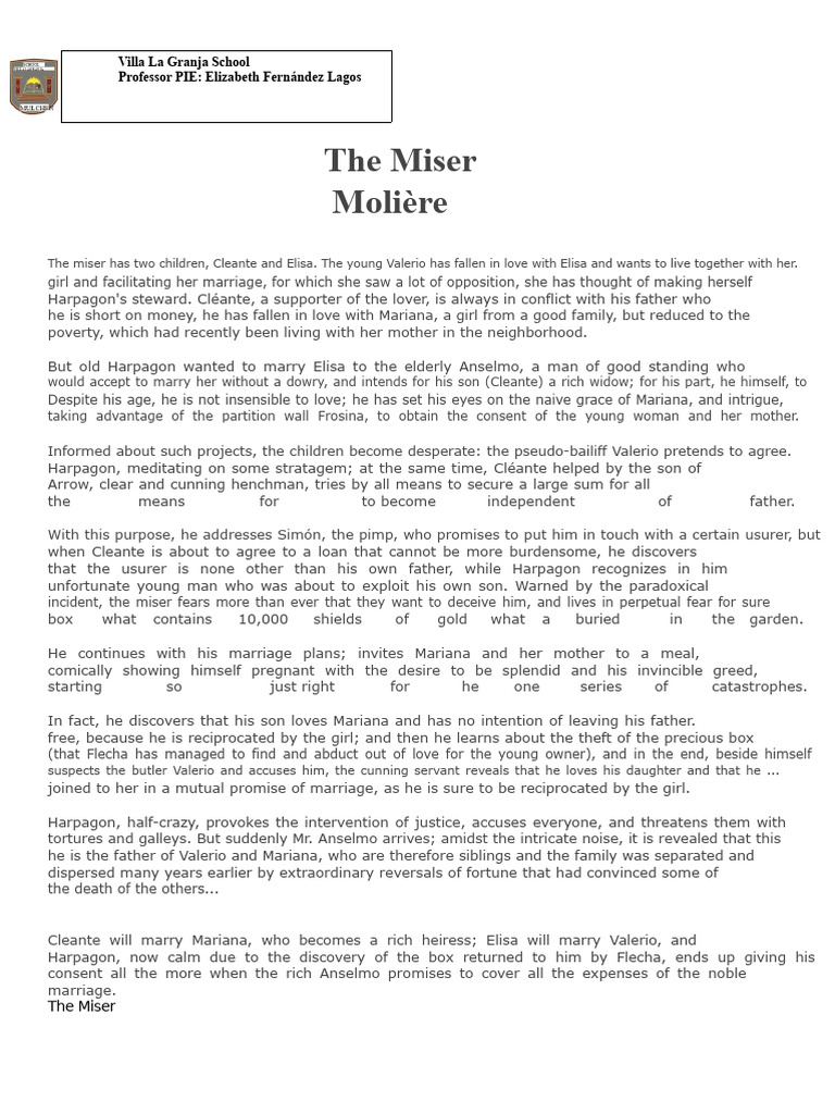 The Miser: A Tale of Greed and Love | PDF | Molière