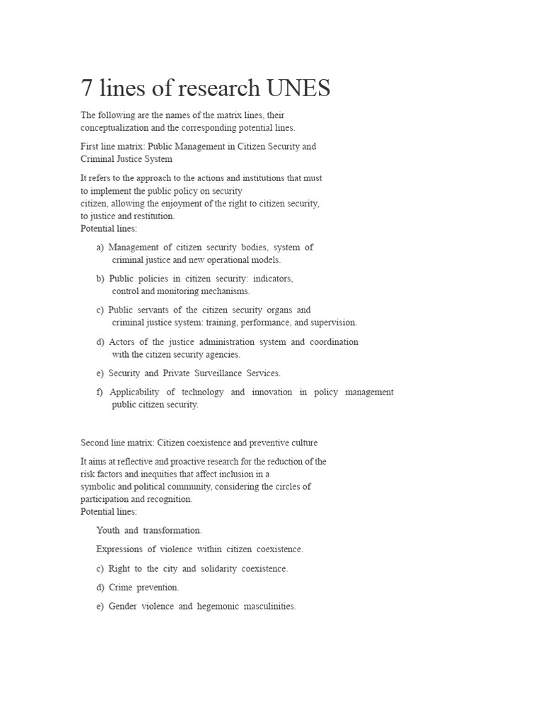 7 Research Lines UNES | PDF | Crimes | Crime & Violence