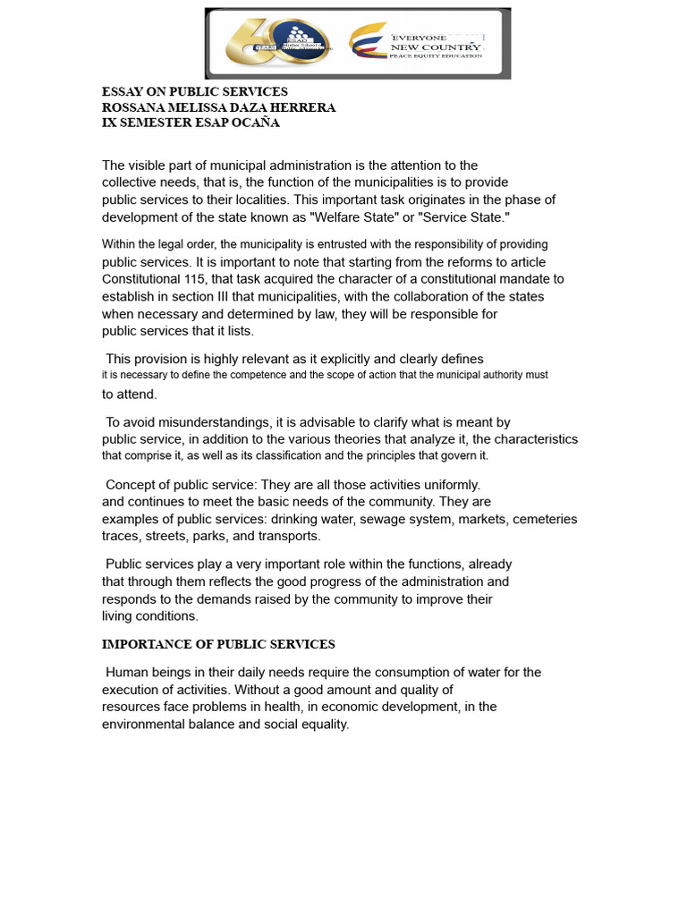 Essay On Public Services | PDF | Water | Drinking Water