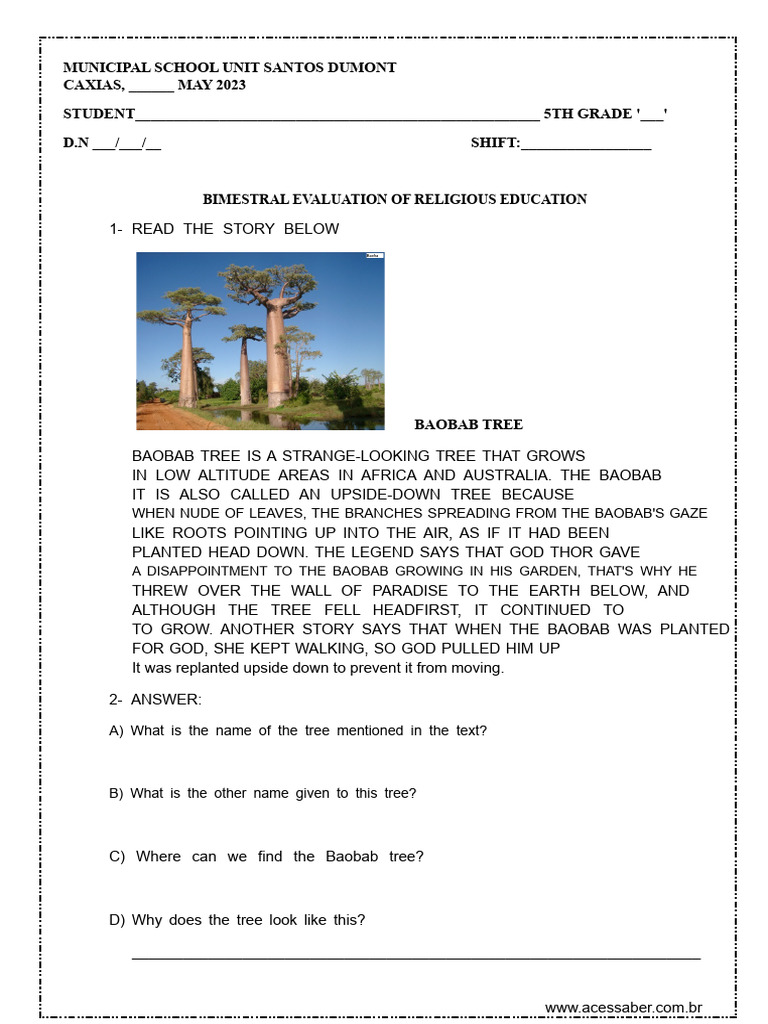 5th Grade Religious Education Evaluation | PDF | Religious Belief And ...