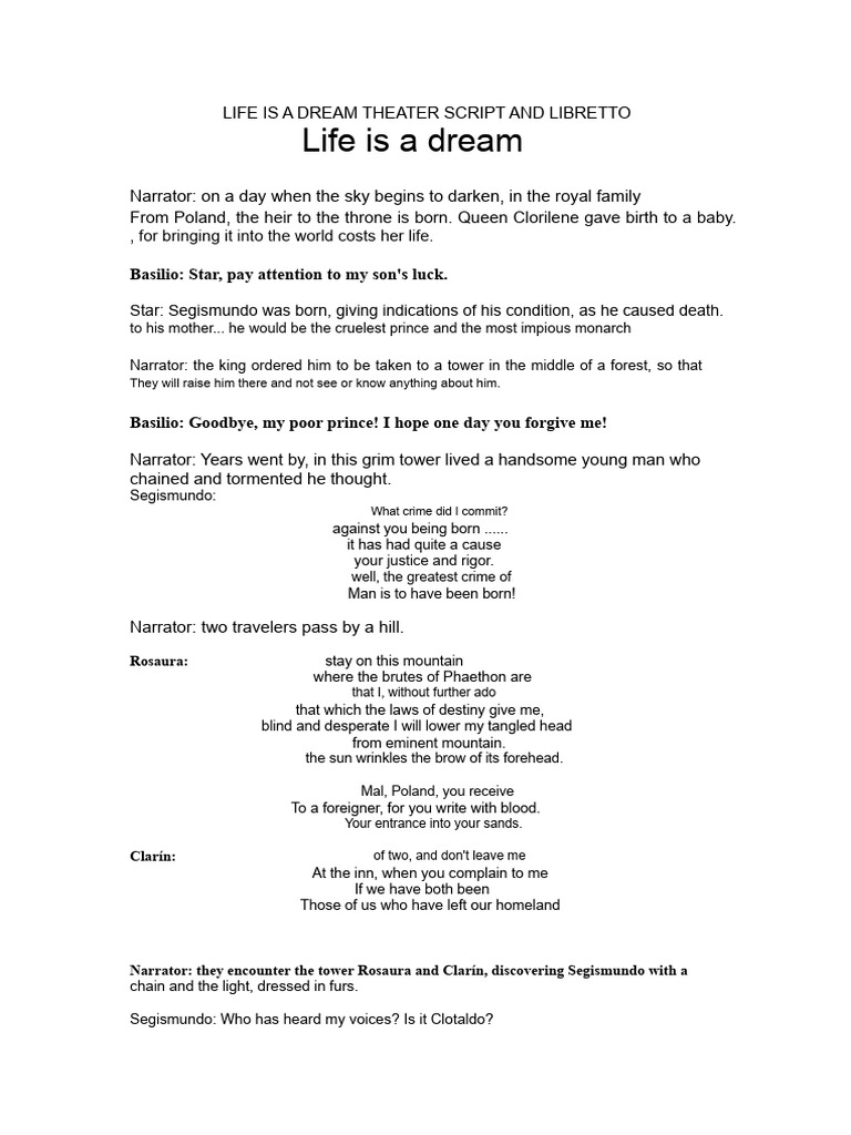Life Is A Dream Theater Script and Libretto | PDF