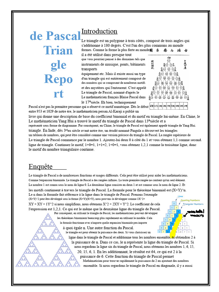Le triangle de Pascal et ses applications | PDF | Mathématiques ...