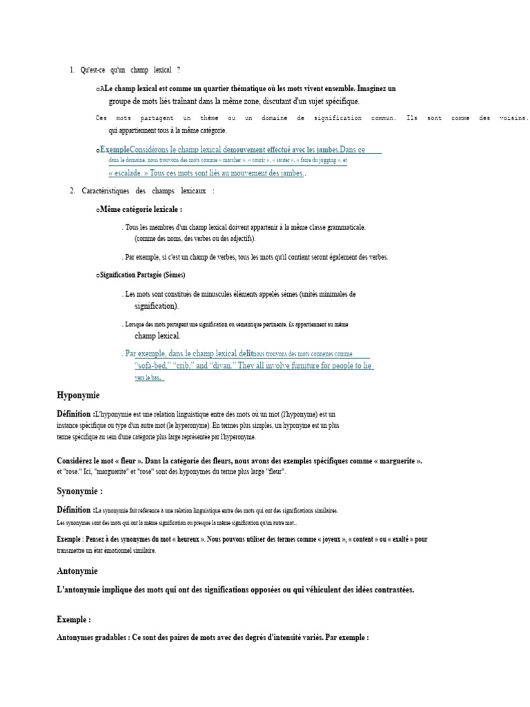Définition du champ lexical | PDF | Nature (grammaire) | Lexical semantics