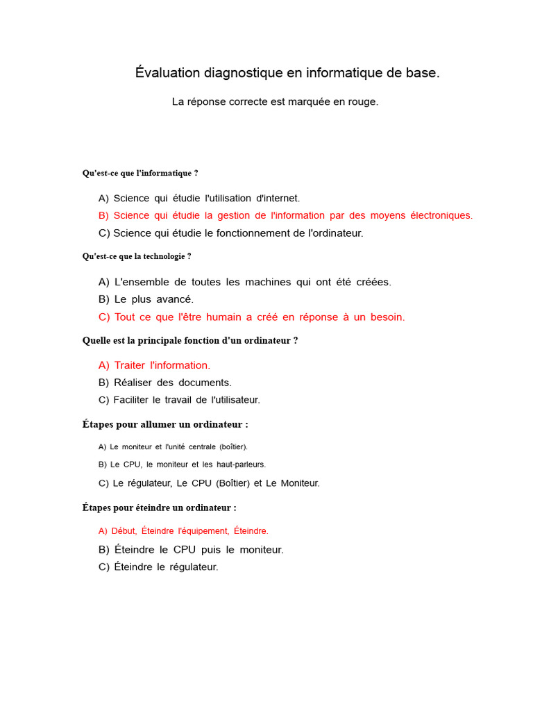 Évaluation de l'informatique de base | PDF | Informatique | Programme ...