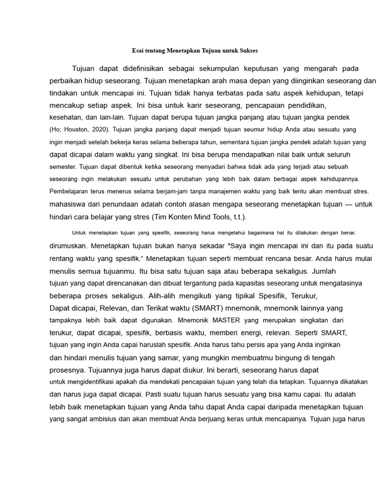 Esai Tentang Menetapkan Tujuan Untuk Sukses | PDF