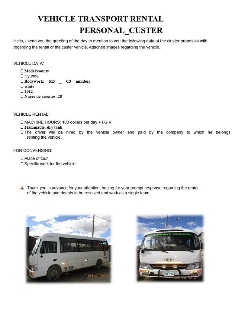 Personal Transport Vehicle Rental | PDF