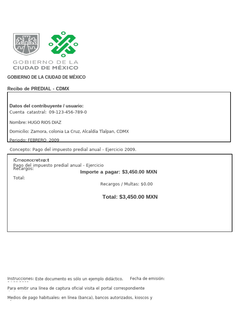 Ejemplo de Recibo de Impuesto Predial | PDF