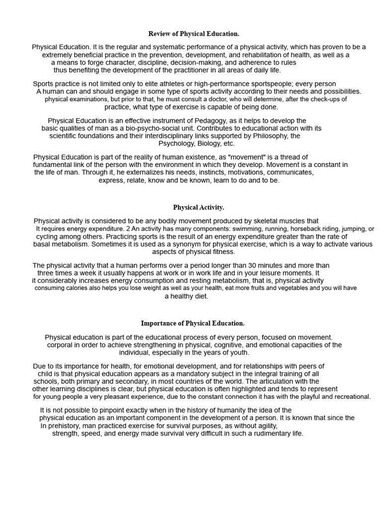 Importance of Physical Education | PDF | Flexibility (Anatomy)