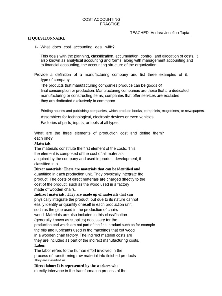 Unit 1 COST ELEMENTS EXERCISE 2 | PDF | Cost Accounting | Cost
