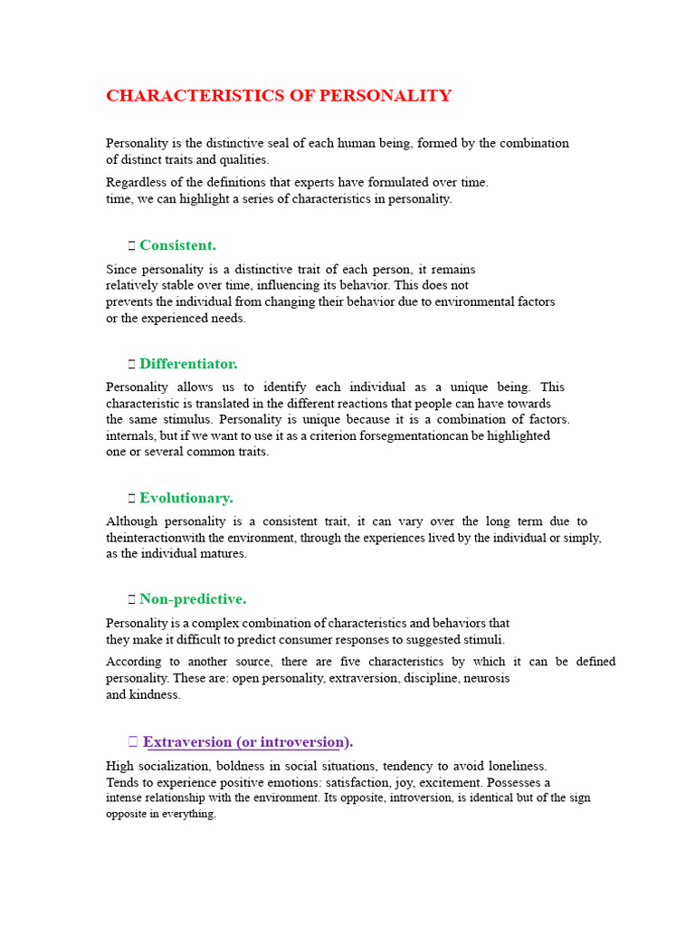 PERSONALITY Characteristics and Disorders | PDF | Personality Disorder ...