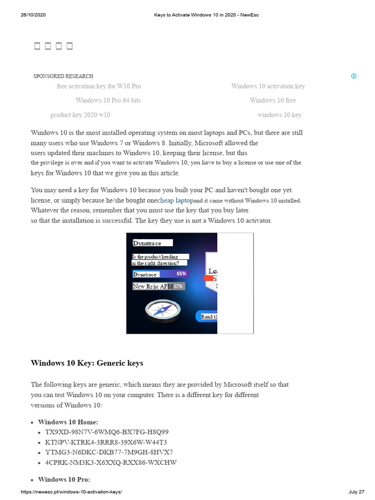Windows 10 Activation Keys Guide | PDF | Windows 10 | Microsoft Windows